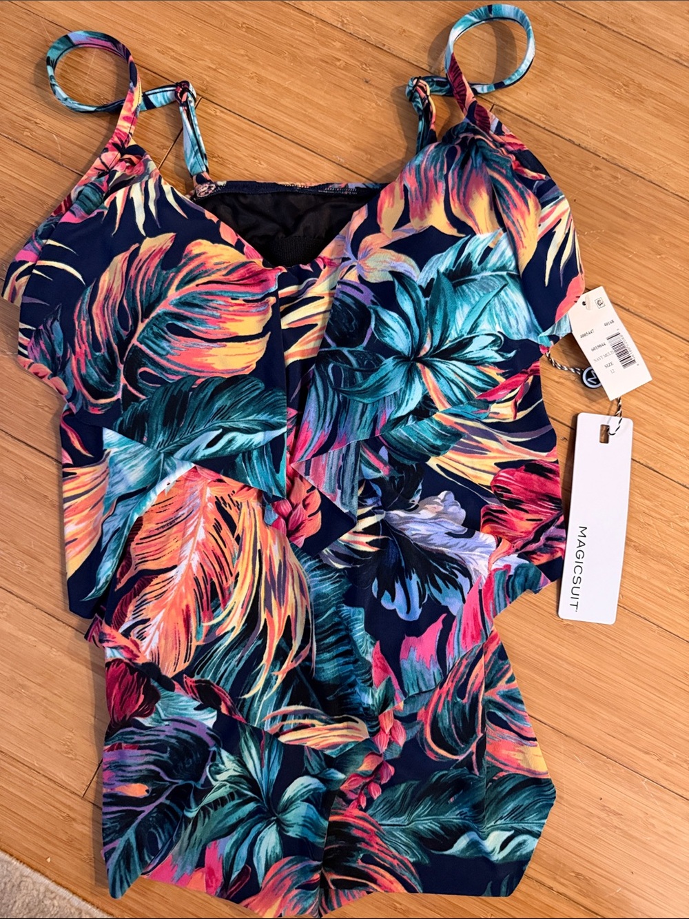 Magicsuit Navy Tropical Floral Ruffle Swimtop